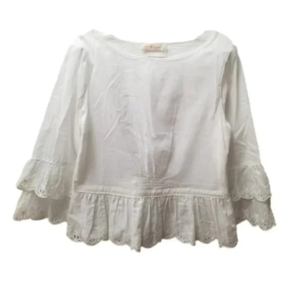 Tory Burch  Bateau 3/4 Sleeve Blouse White Eyelet 100% Cotton 8 - Picture 2 of 14